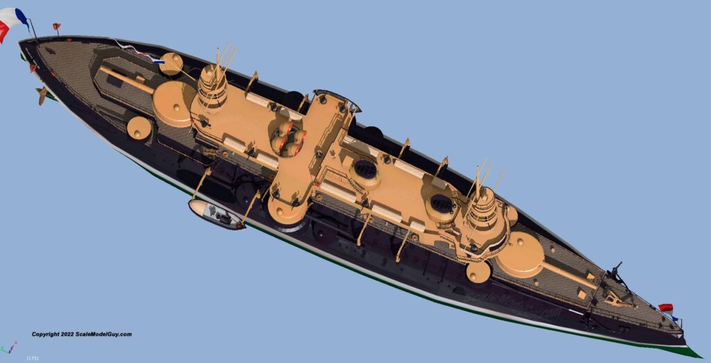 Charles Martel battleship model 200 scale in black and gold